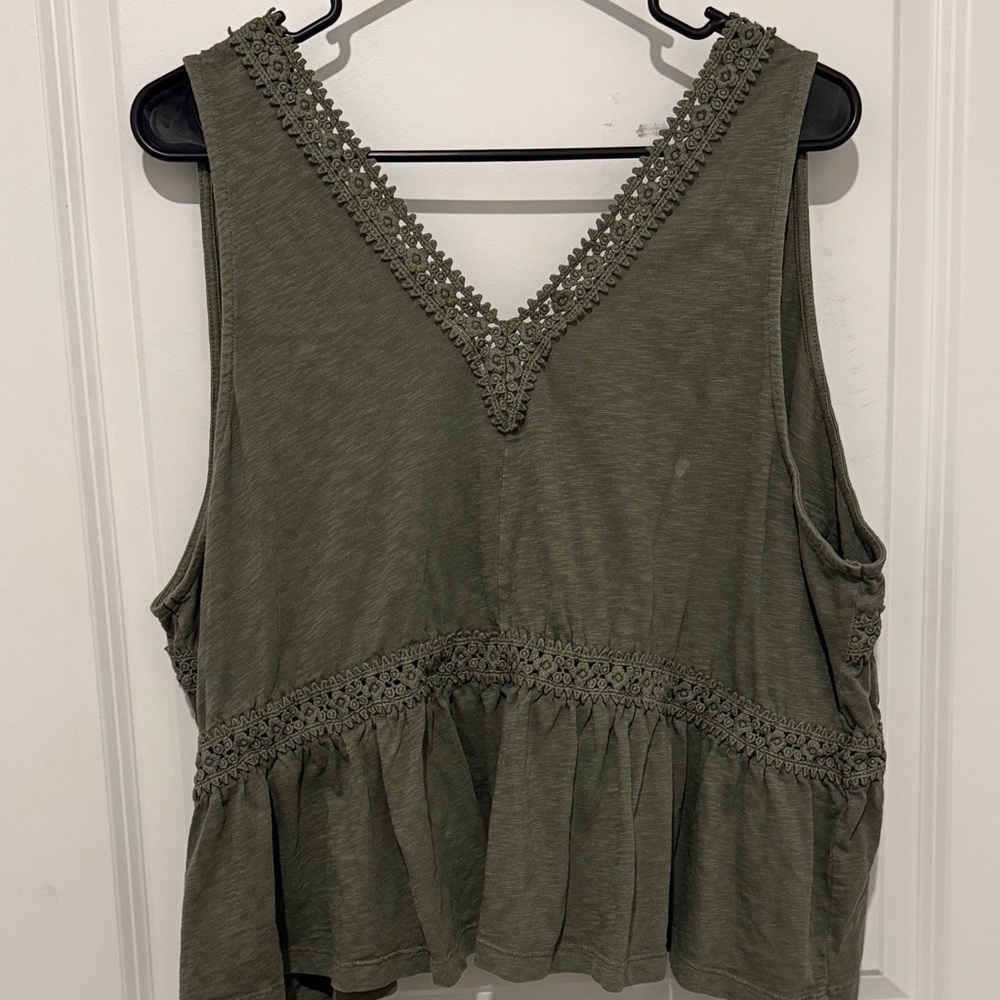 Aerie Deep Green Lace Trim Tank Top - Picture 3 of 4